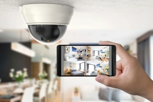imagen de las cámaras de seguridad y un aplicativo de en el celular
