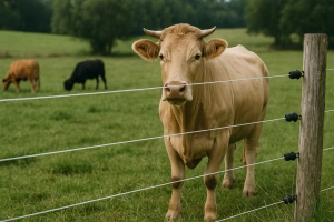 Ganado protegido por cercos eléctricos en campo abierto
