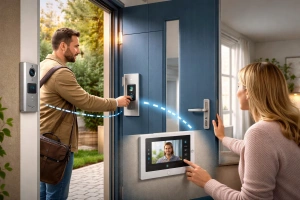 Intercomunicador con cerradura eléctrica en uso diario