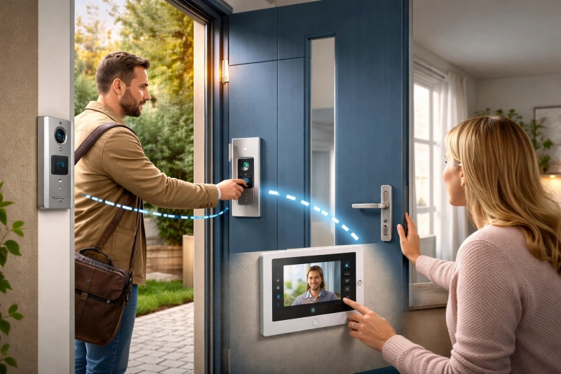 Intercomunicador con cerradura eléctrica en uso diario